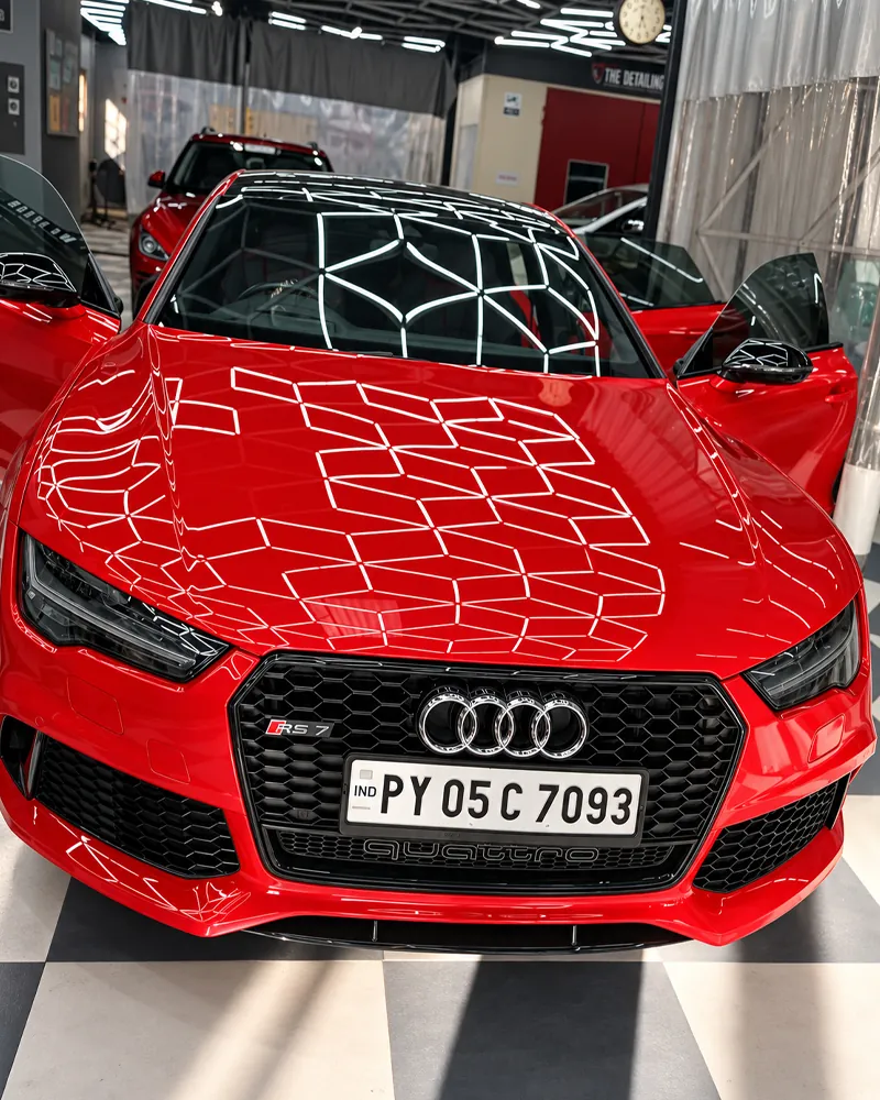Full-body PPF on a red performance car